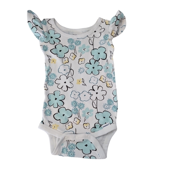 Gerber Floral Onsie 100% Cotton Yellow Blue Ruffle Sleeve Size 3-6M - Picture 1 of 3